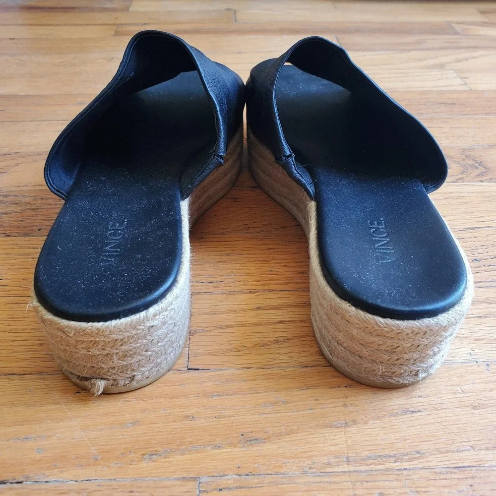 Vince Solana‎ Black Leather Platform Espadrille 9M Open Toe Slide On Minimalist